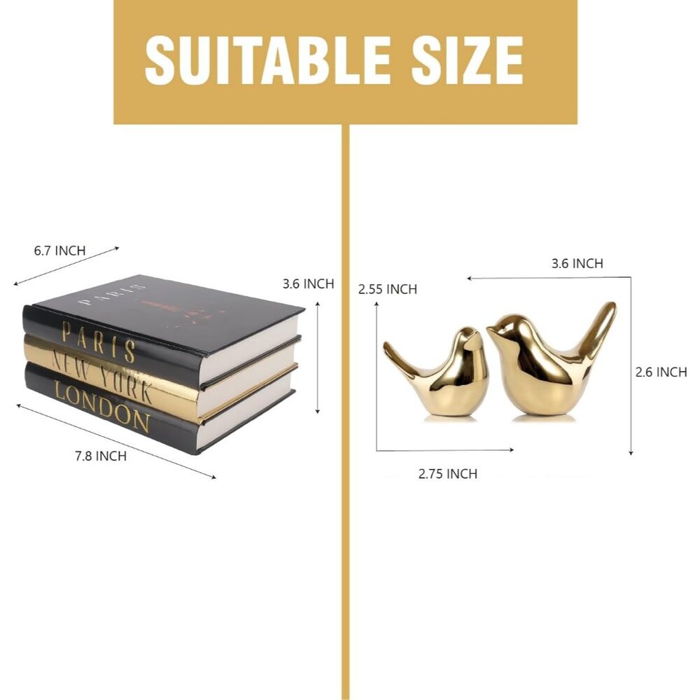 Decorative Books for Home Decor with Small Birds Statues Gold Home Decoration - Picture 3 of 7